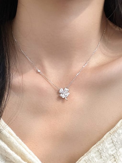 Rosh 925 Sterling Silver Cubic Zirconia Flower Dainty Necklace 1