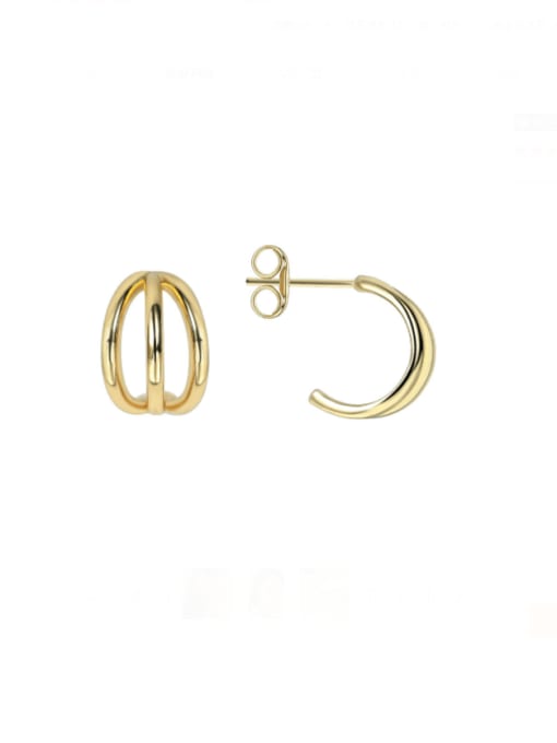 Gold three ring earrings Brass Geometric Minimalist Stud Earring