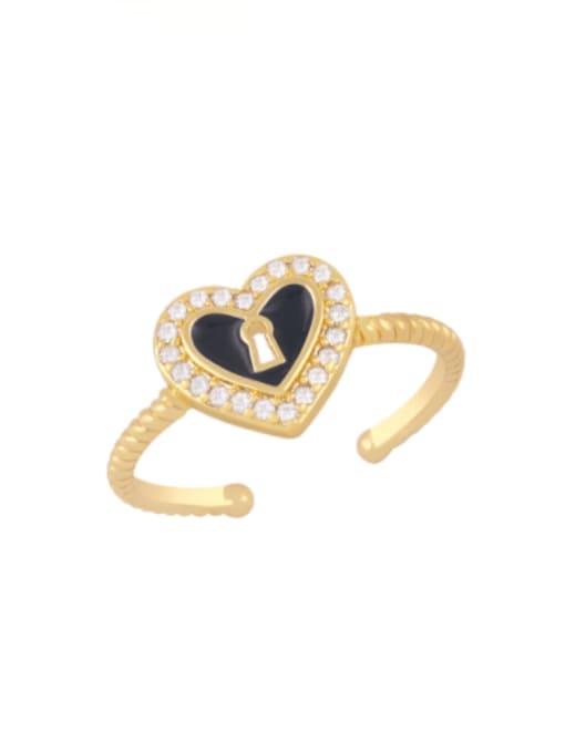 black Brass Enamel Heart Minimalist Band Ring