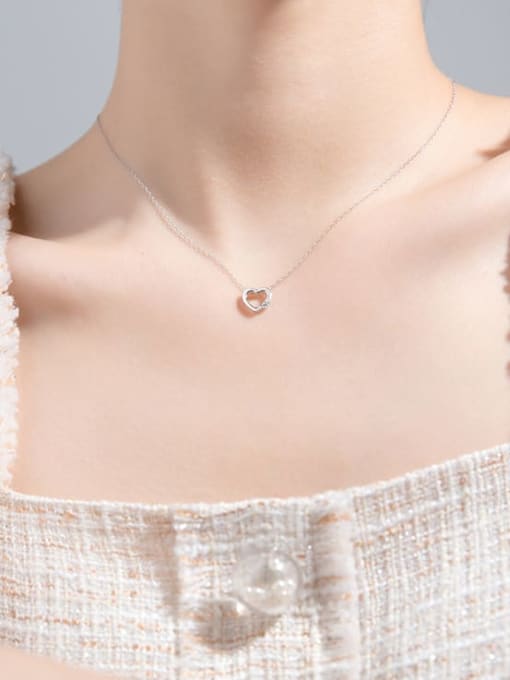 Rosh 925 Sterling Silver Rhinestone Fashion simple heart  Necklace 1