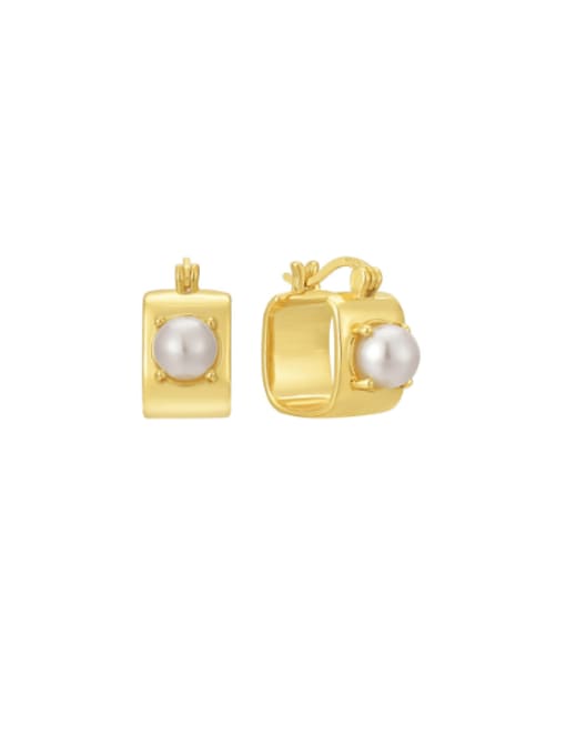 CHARME Brass Imitation Pearl Geometric Minimalist Huggie Earring 0