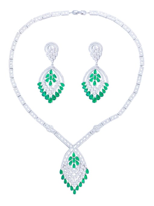 L.WIN Brass Cubic Zirconia Luxury Leaf  Earring and Necklace Set 2