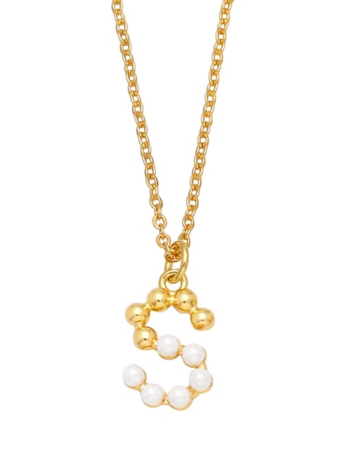 S Brass Imitation Pearl Letter Minimalist Necklace