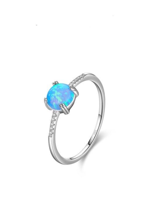 S925 Sterling Silver 925 Sterling Silver Opal Geometric Dainty Band Ring