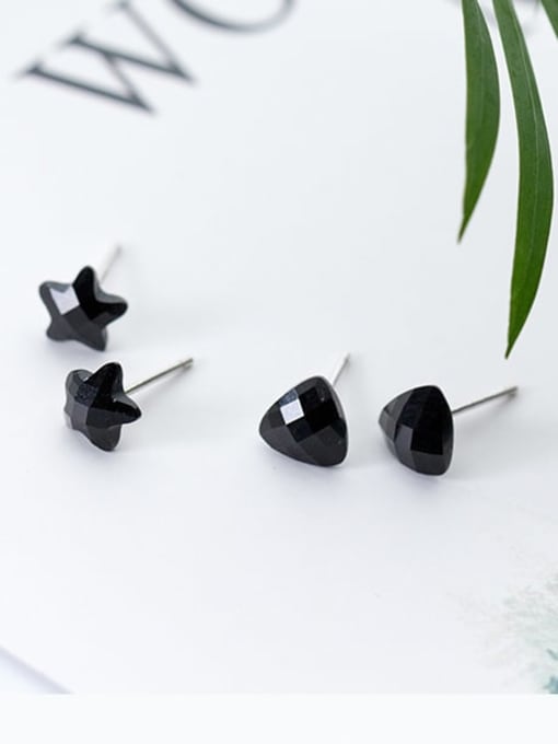 Rosh 925 Sterling Silver Cubic Zirconia Black Geometric Minimalist Stud Earring 3