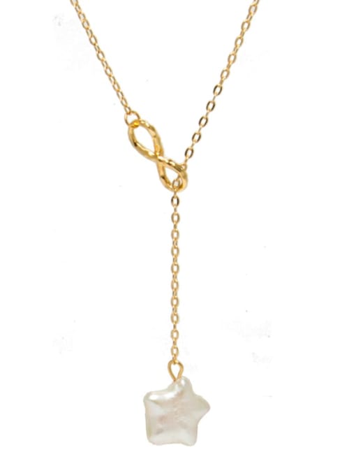RAIN Brass Freshwater Pearl Tassel Minimalist Lariat Necklace 0