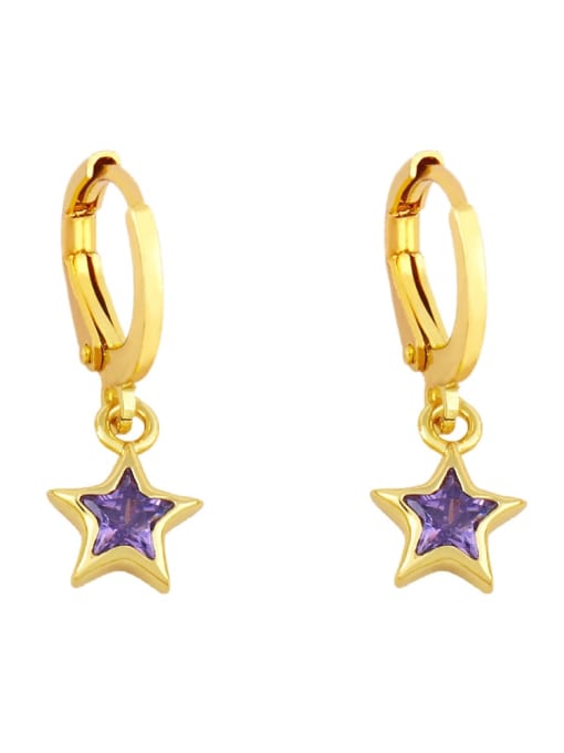 purple Brass Cubic Zirconia Star Minimalist Huggie Earring