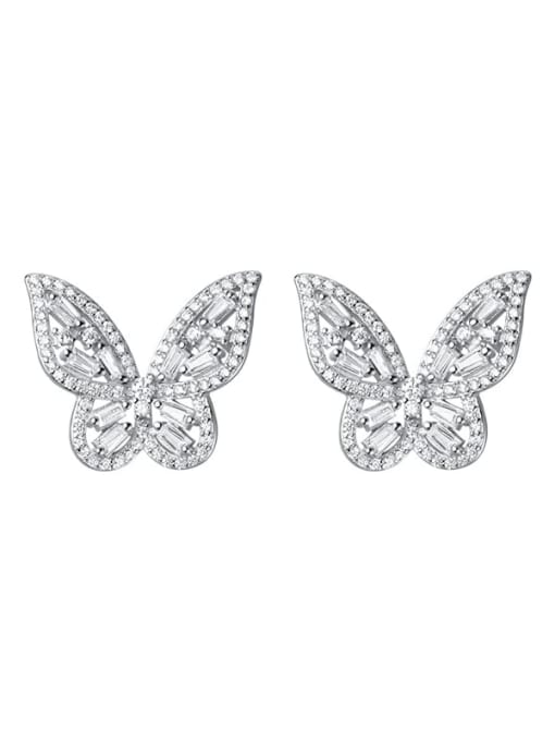 Rosh 925 Sterling Silver Cubic Zirconia Butterfly Dainty Stud Earring