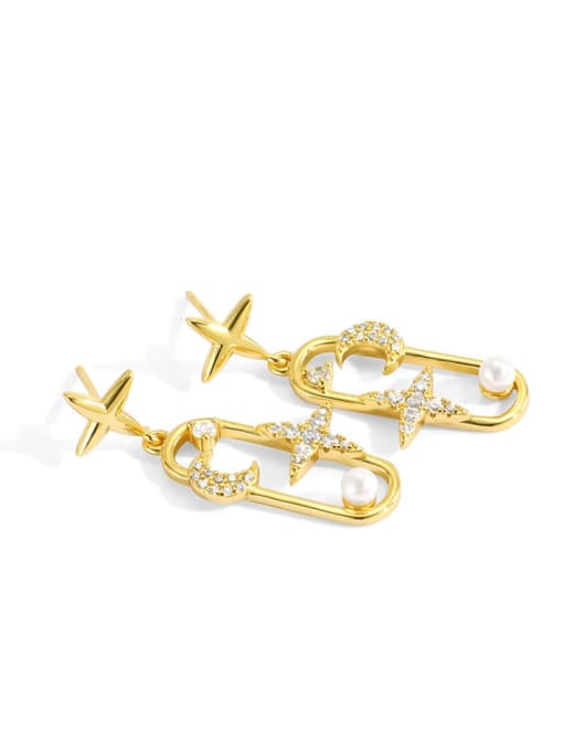 Golden Star Moon Earrings Brass Imitation Pearl Geometric Minimalist Drop Earring