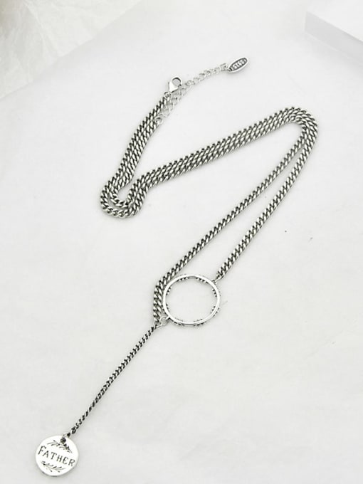 SHUI Vintage  Sterling Silver With Antique Silver Plated Vintage Hollow Round Necklaces