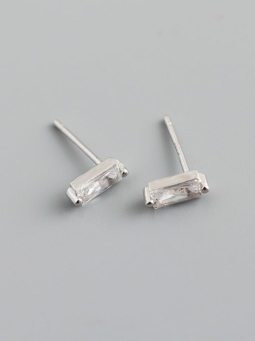 White stone (white gold) 925 Sterling Silver Cubic Zirconia Rectangle Minimalist Stud Earring
