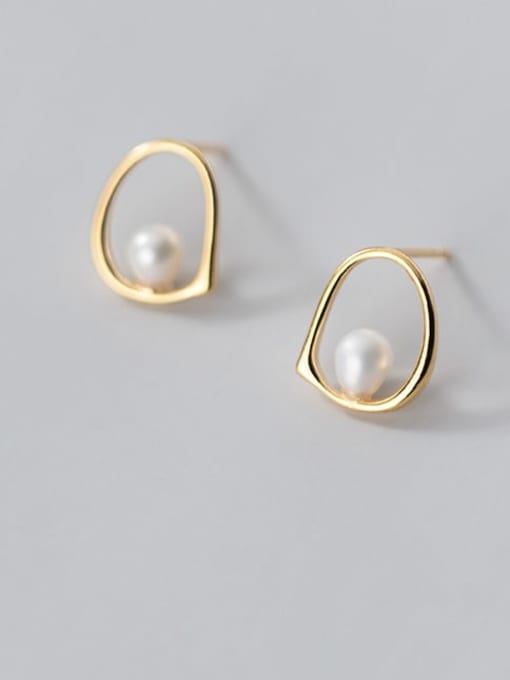 Rosh 925 Sterling Silver Imitation Pearl Geometric Minimalist Stud Earring 0