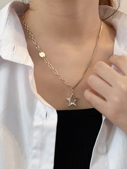 XBOX 925 Sterling Silver  Vintage Asymmetric chain Star Pendant Necklace 1