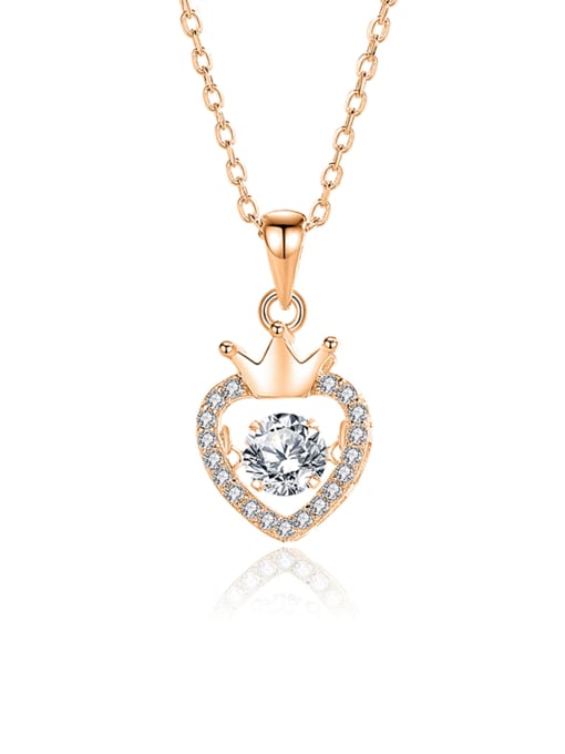 FDTD 034 Rose Gold+White Moissanite 925 Sterling Silver Moissanite Heart Dainty Necklace