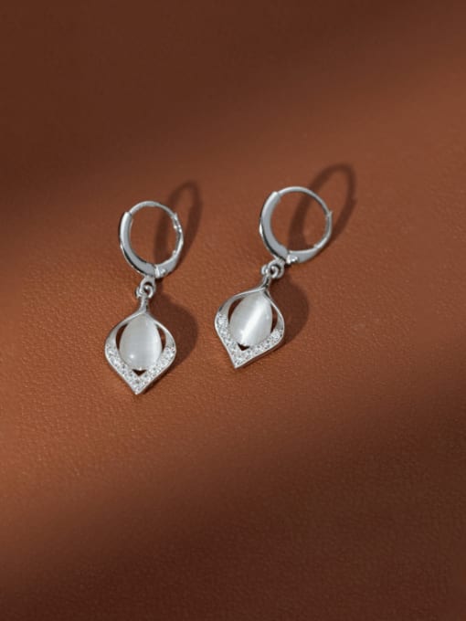 Silver 925 Sterling Silver Cats Eye Geometric Minimalist Huggie Earring