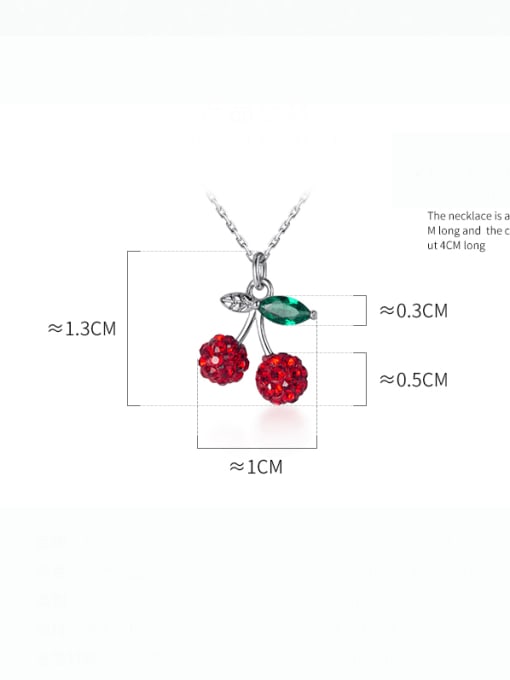 Rosh 925 Sterling Silver Rhinestone Friut Cute Cherry  Pendant Necklace 3