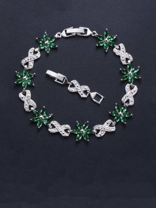 green Brass Cubic Zirconia Flower Luxury Bracelet