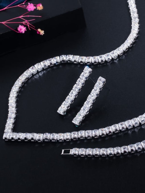 L.WIN Brass Cubic Zirconia Luxury Geometric Earring Bracelet and Necklace Set 1