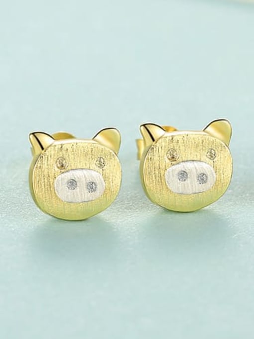 SE0297 18K 24D11 925 Sterling Silver Pig Minimalist Stud Earring