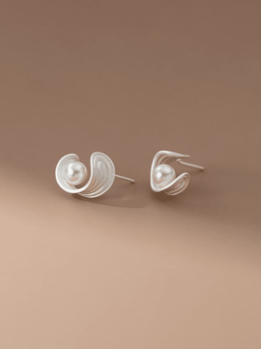 silver 925 Sterling Silver Imitation Pearl Geometric Minimalist Stud Earring