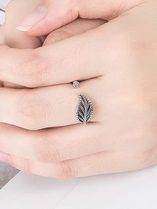 HAHN 925 Sterling Silver Tree Vintage Hollow Leaf Band Ring 2