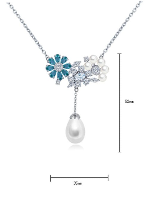 BLING SU Copper Imitation Pearl White Enamel Flower Cute Necklace 2