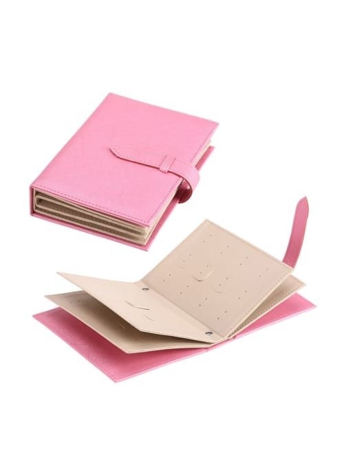 Pink Artificial Leather Book shape Storage Box  For Earrings
