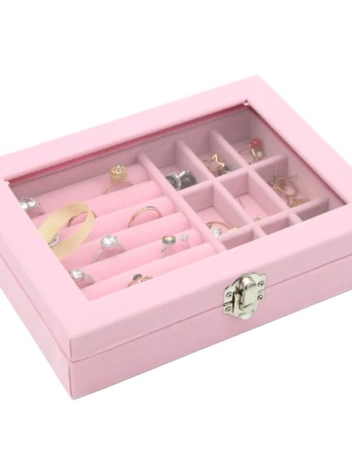 Pink 9 grid Rectangular Flannel Visual Jewelry Box