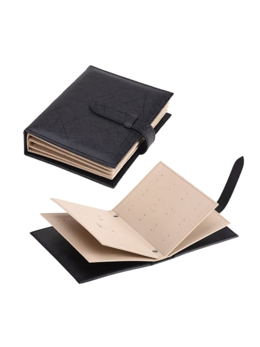 black Artificial Leather Book shape Storage Box  For Earrings