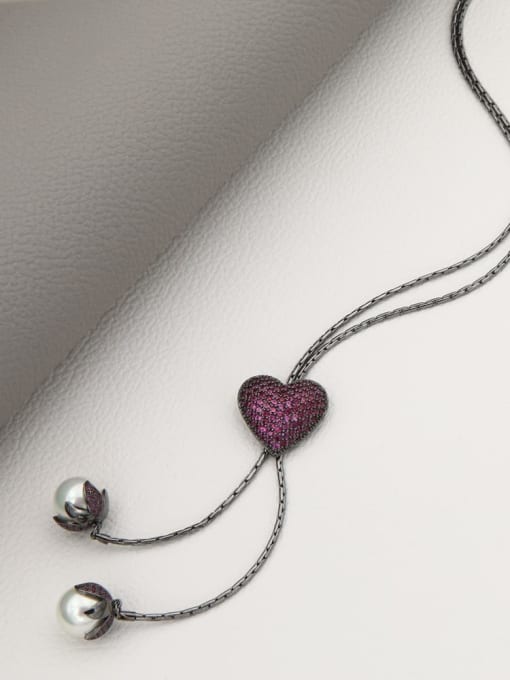 Lin Liang Brass Rhinestone White Heart Minimalist Long Strand Necklace