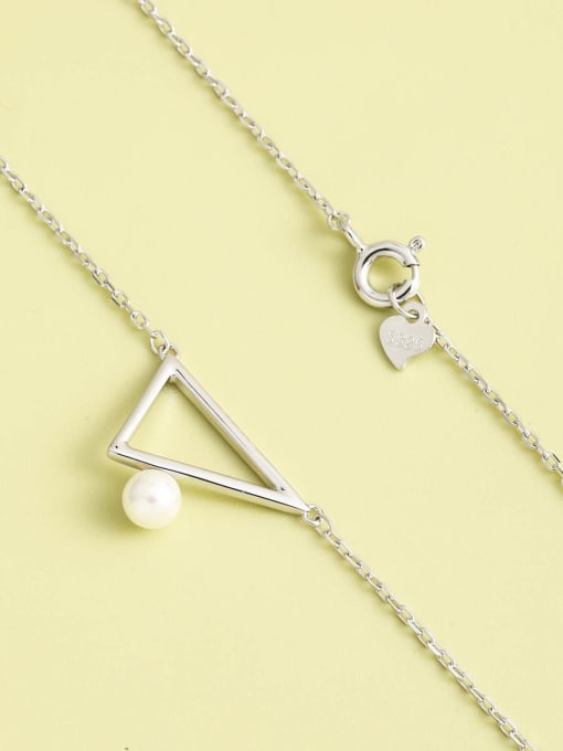 ANI VINNIE 925 Sterling Silver Imitation Pearl White Triangle Minimalist Long Strand Necklace 1