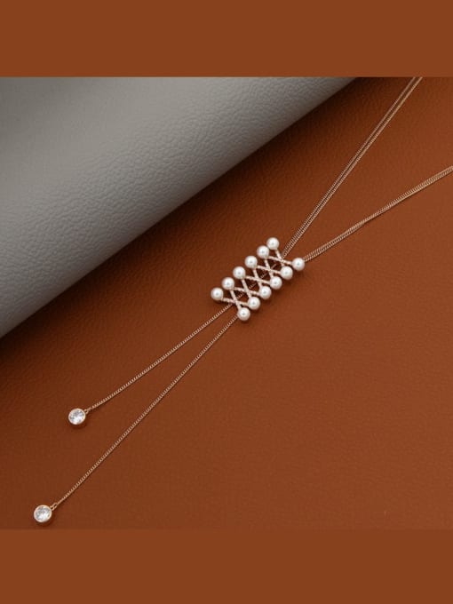Lin Liang Cubic Zirconia White Geometric Minimalist Long Strand Necklace