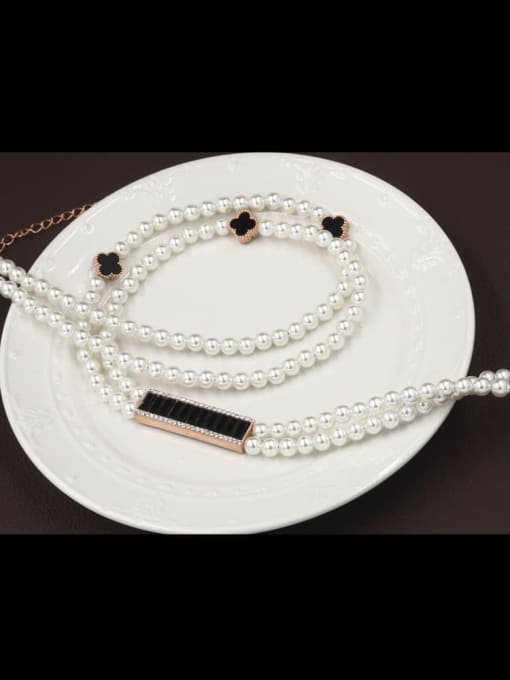 Lin Liang Brass Imitation Pearl White Ball Dainty Long Strand Necklace