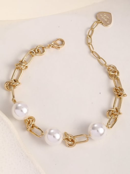 Lin Liang Brass Imitation Pearl White Irregular Dainty Adjustable Bracelet 0