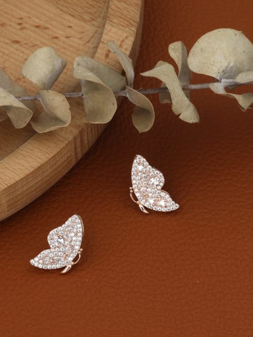 Lin Liang Brass Rhinestone White Butterfly Minimalist Stud Earring 0