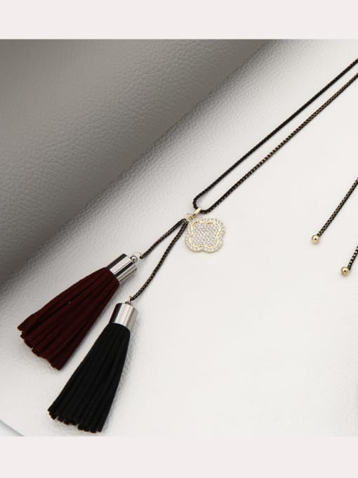 Lin Liang Brass Rhinestone White Tassel Minimalist Long Strand Necklace 2