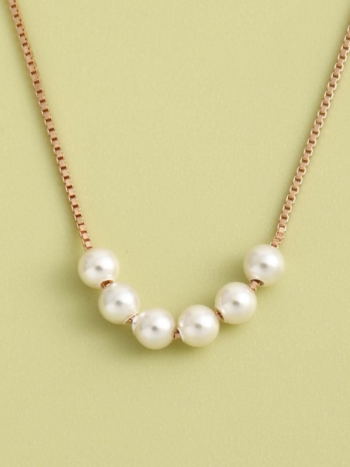 ANI VINNIE 925 Sterling Silver Imitation Pearl White Minimalist Long Strand Necklace