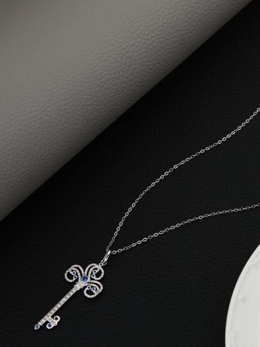 White Blue Diamond Brass Rhinestone White Key Minimalist Long Strand Necklace