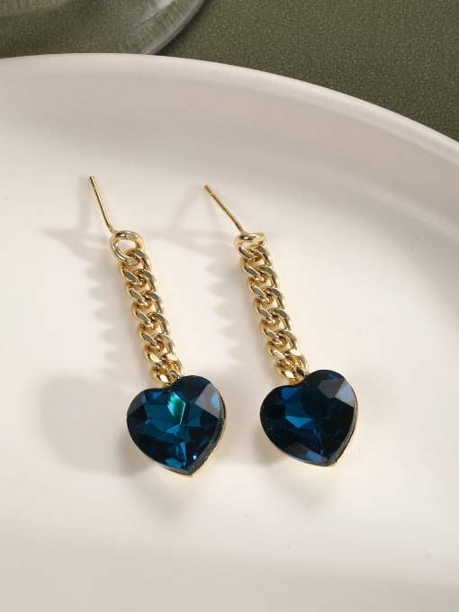 Lin Liang Brass Cubic Zirconia Blue Heart Dainty Drop Earring 1