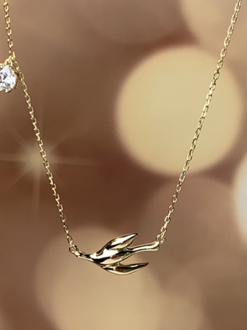 Gold 925 Sterling Silver Bird Minimalist Long Strand Necklace