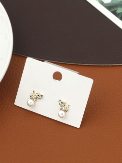 Lin Liang Brass Rhinestone White Dog Minimalist Stud Earring 1