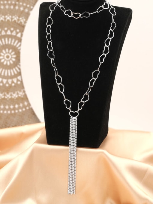 White Brass Cubic Zirconia White Tassel Minimalist Long Strand Necklace