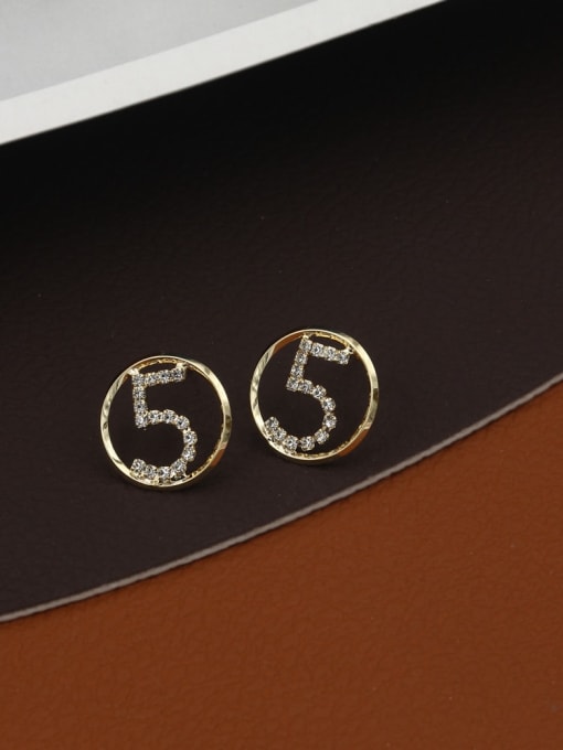 Gold Brass Rhinestone White Round Minimalist Stud Earring