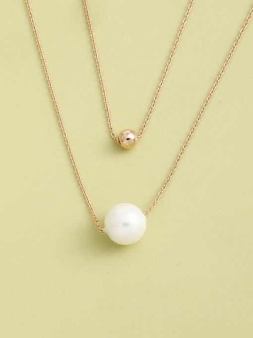 Rose 925 Sterling Silver Imitation Pearl White Round Minimalist Long Strand Necklace