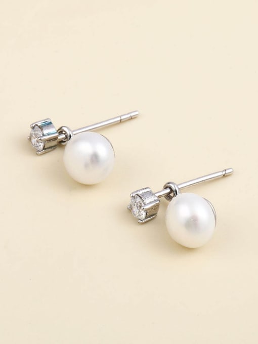 White 925 Sterling Silver Imitation Pearl White Geometric Minimalist Stud Earring