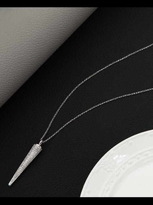 Lin Liang Brass Rhinestone White Geometric Minimalist Long Strand Necklace