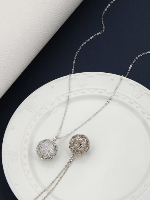 Lin Liang Brass Rhinestone White Ball Minimalist Long Strand Necklace 0