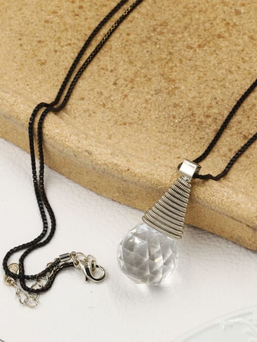 Lin Liang Brass Crystal White Geometric Minimalist Long Strand Necklace 0