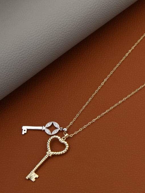 Gold Brass Rhinestone White Key Minimalist Long Strand Necklace