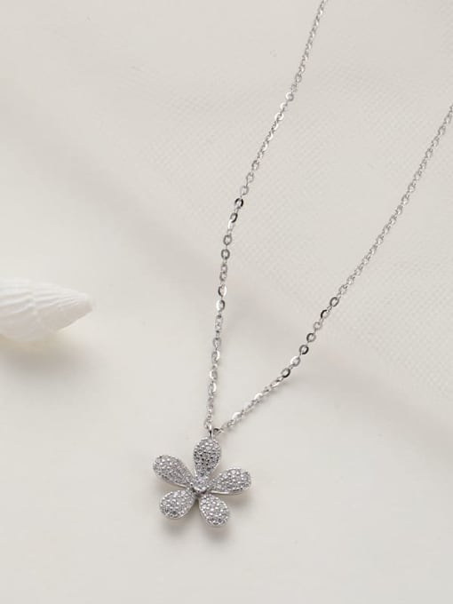 Silver 925 Sterling Silver Cubic Zirconia Flower Minimalist Long Strand Necklace